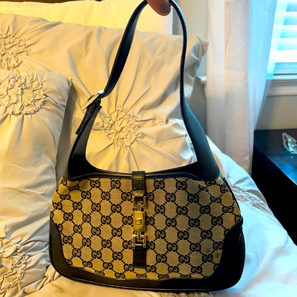 Authentic preowned Gucci canvas Jackie hobo bag